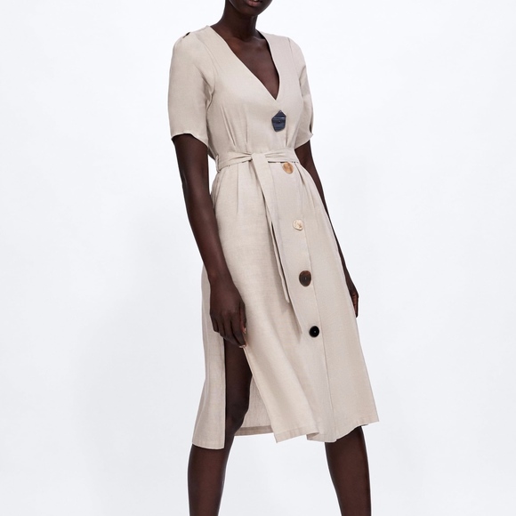 zara beige button dress
